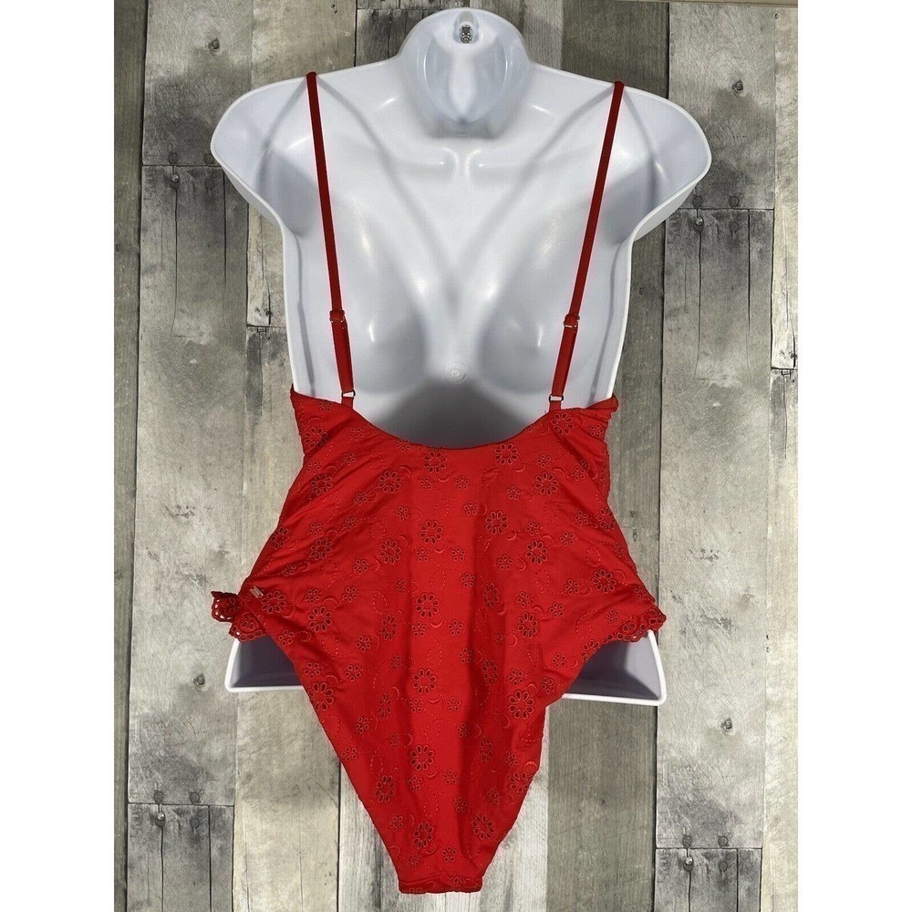 NWT BOND-EYE AUSTRALIA Eyelet Lace-Up One-Piece Swimsuit Women’s Red Sz-L - Picture 4 of 10